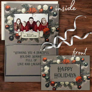 Rustic Grijs Vintage Dennen Ornament Frame Familie Feestdagen Kaart