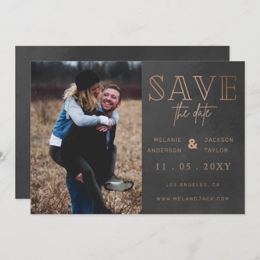 Rustic grijze handgeschreven foto Opslaan datum Save The Date (Voorkant / Achterkant)