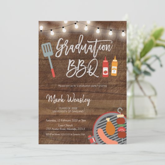 Rustic Grill en Chill Afstuderen BBQ Party Kaart (Staand voorkant)