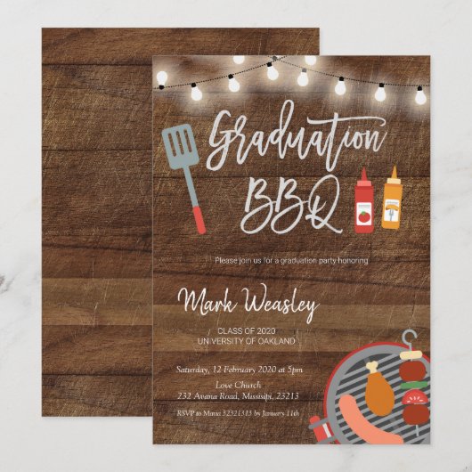 Rustic Grill en Chill Afstuderen BBQ Party Kaart (Voorkant / Achterkant)
