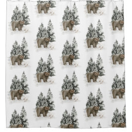 Rustic Grizzly Beer Woodland Snow Douchegordijn