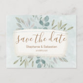 Rustic Groen & Beige Botanisch Bewaar de Datum Aankondigingskaart (Voorkant)