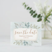 Rustic Groen & Beige Botanisch Bewaar de Datum Aankondigingskaart (Staand voorkant)