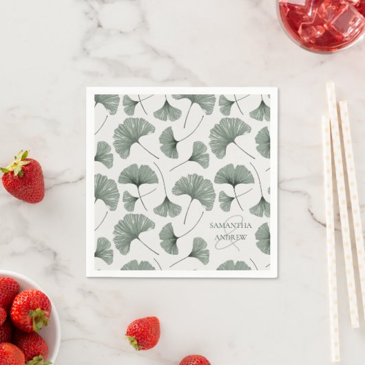 Rustic Groen Botanisch Patroon Monogram Servet (Insitu)