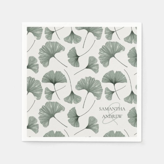 Rustic Groen Botanisch Patroon Monogram Servet (Voorkant)