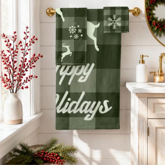 Rustic Groen Buffalo Plaid Kerst Handdoekenset Bad Handdoek