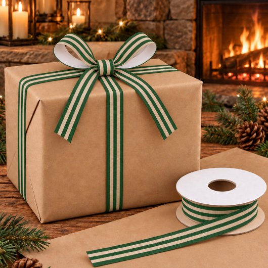Rustic Groen Drie Stroken 1 1/2 Inch Kerst- Grosgrain Lint