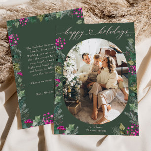 Rustic Groen Familie Foto Vakantiekaart Feestdagenkaart