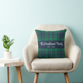 Rustic Groen Geruite Familienaam Kussen
