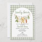 Rustic Groen Gingham Lokale Baby Shower Kaart (Voorkant)