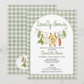 Rustic Groen Gingham Lokale Baby Shower Kaart (Voorkant / Achterkant)