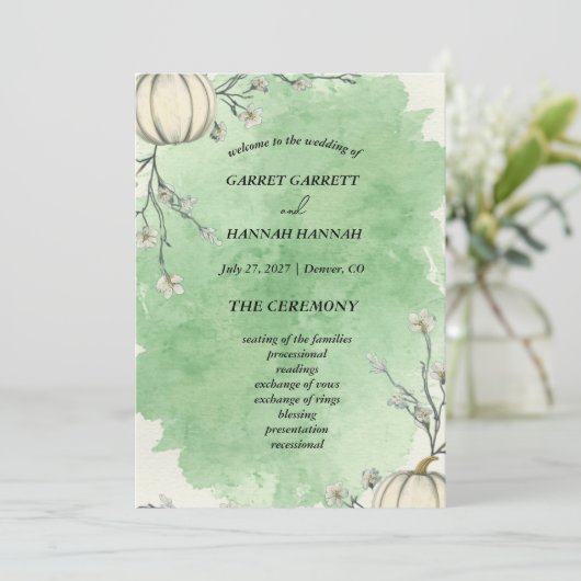 Rustic Groen Herfst Pompoen Trouwprogramma (Staand voorkant)