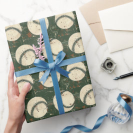 Rustic Groen Honkbal Cadeaupapier