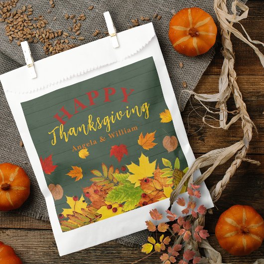 Rustic Groen Hout Herfstbladeren Thanksgiving Bedankzakje