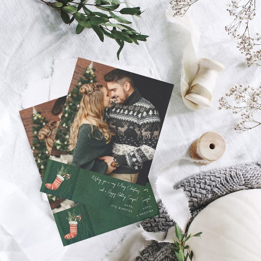 Rustic Groen Hout & Kerstmuts Notitie Foto