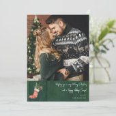 Rustic Groen Hout & Kerstmuts Notitie Foto (Staand voorkant)