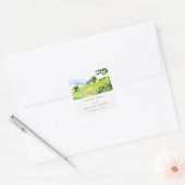 Rustic groene aquarel platteland heuvels trouwen vierkante sticker (Envelop)
