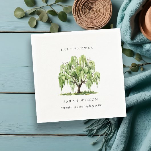 Rustic Groene Aquarel Wilg Babyshower Servet