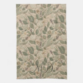 Rustic groene botanische bladpatroon theedoek (Verticaal)