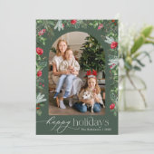 Rustic groene botanische boog Prettig kerstfeest 1 Feestdagenkaart (Staand voorkant)