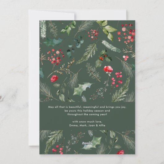 Rustic groene botanische boog Prettig kerstfeest 1 Feestdagenkaart (Achterkant)