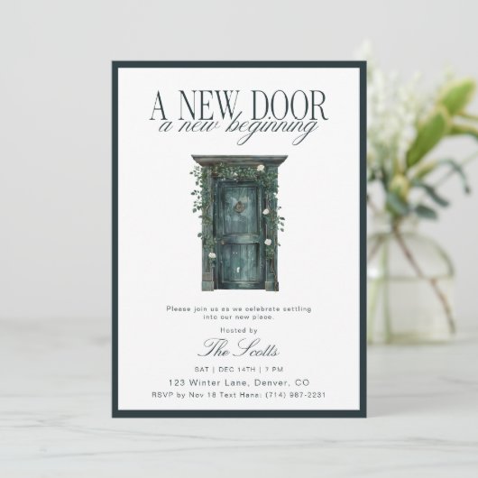Rustic Groene Deur Nieuw Huis Huisverwarming Kaart (Staand voorkant)