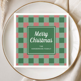 Rustic groene geruite vrolijk kerstfeest servet