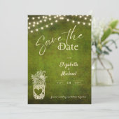 Rustic groene glazen pot Save the Date digitale af Kaart (Staand voorkant)