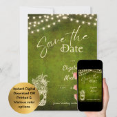 Rustic groene glazen pot Save the Date digitale af Kaart
