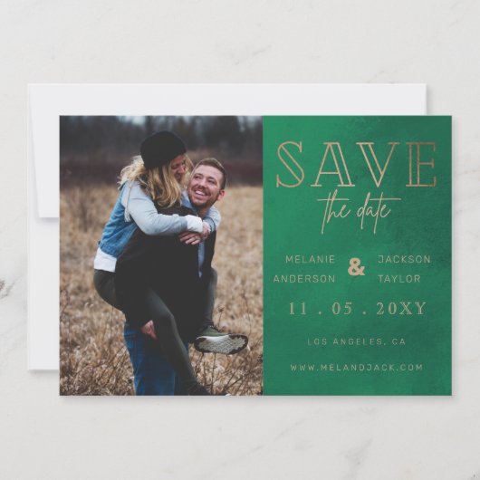 Rustic groene handgeschreven foto slaat de datum o save the date (Voorkant)