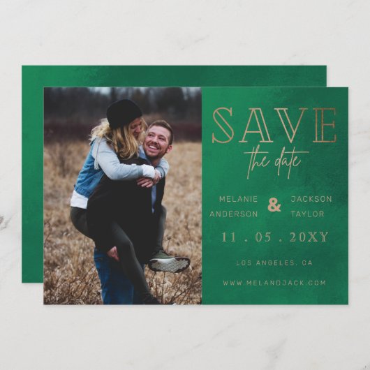 Rustic groene handgeschreven foto slaat de datum o save the date (Voorkant / Achterkant)