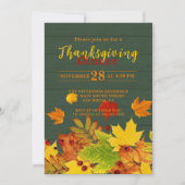Rustic groene hout herfst thanksgiving diner kaart (Voorkant)