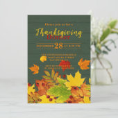 Rustic groene hout herfst thanksgiving diner kaart (Staand voorkant)