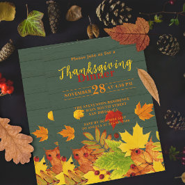 Rustic groene hout herfst thanksgiving diner kaart