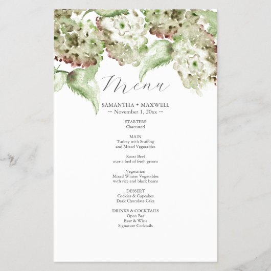 Rustic Groene Hydrangea Huwelijksdecoratie Menu's Flyer (Voorkant)