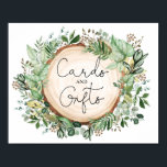 Rustic groene kaart cadeaus bruiloft bruids douche poster<br><div class="desc">Rustic botanisch getint "Kaarten & Cadeaus" bord met mooie,  weelderige waterverf groen en modern lettertype.</div>
