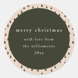 Rustic groene kerstbomen cadeau van ronde sticker
