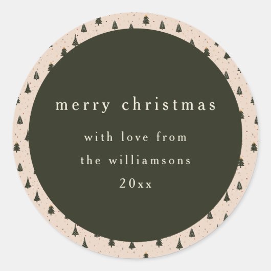 Rustic groene kerstbomen cadeau van ronde sticker (Voorkant)