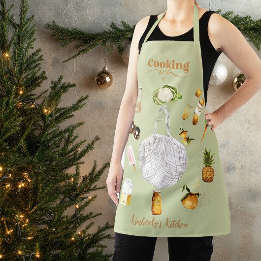 Rustic groene kerstcadeau keuken waterverf schort