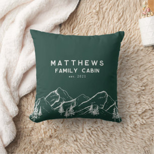 Rustic groene monogram bergen winter familie kussen