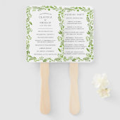 Rustic groene olijfblad kader trouwprogramma handwaaier (Voorkant en achterkant)
