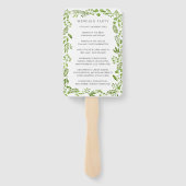 Rustic groene olijfblad kader trouwprogramma handwaaier (Achterkant)