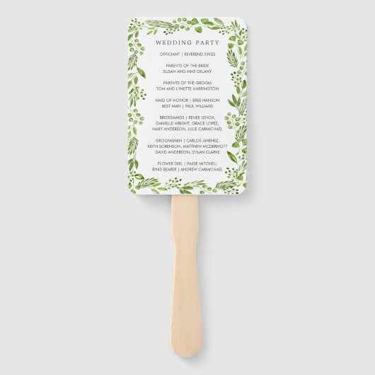 Rustic groene olijfblad kader trouwprogramma handwaaier (Achterkant)