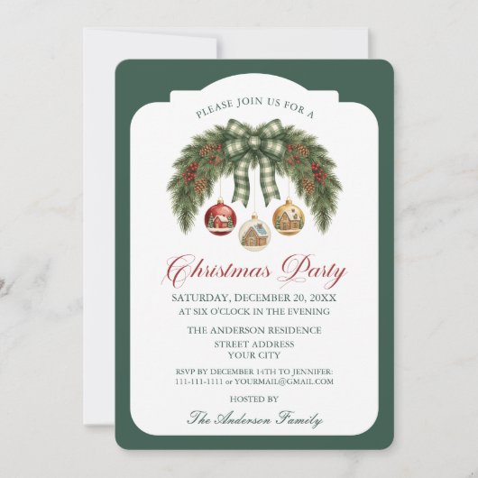 Rustic groene slinger plaid strik kerstfeest kaart (Voorkant)