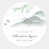 Rustic groene waterverf berg ronde sticker (Voorkant)