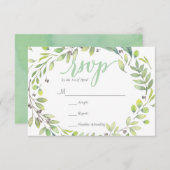 RUSTIC Groene waterverf KRANS bladeren RSVP-kaart RSVP Kaartje (Voorkant / Achterkant)
