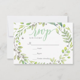 RUSTIC Groene waterverf KRANS bladeren RSVP-kaart RSVP Kaartje