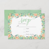 RUSTIC Groene waterverf roze pioenen RSVP-kaart RSVP Kaartje (Voorkant / Achterkant)