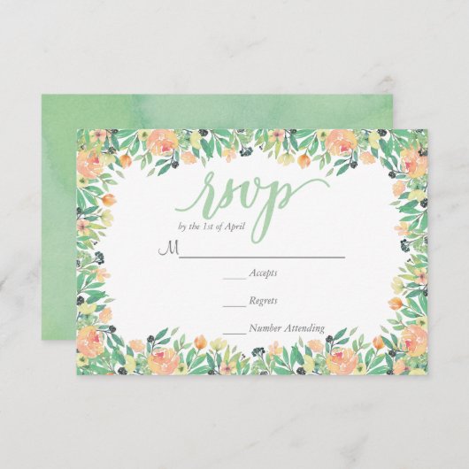 RUSTIC Groene waterverf roze pioenen RSVP-kaart RSVP Kaartje (Voorkant / Achterkant)