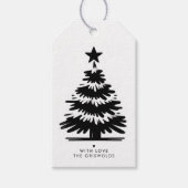 Rustic Grunge Black & White Merry Christmas Tree Cadeaulabel (Voorkant)